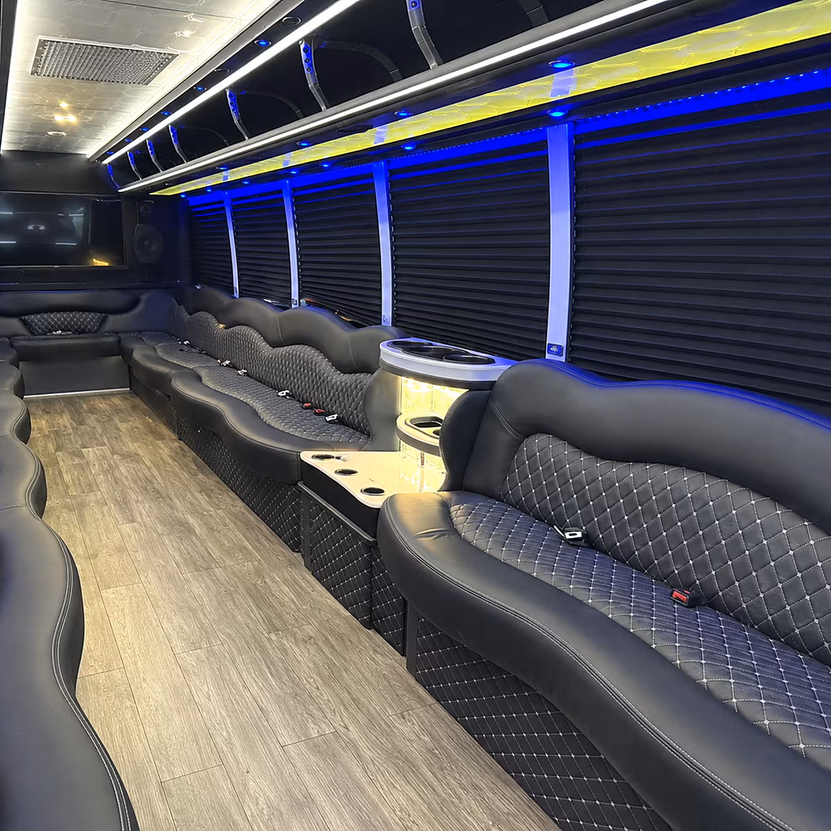 Passenger watching the Louisville scenery during a regional party bus road trip